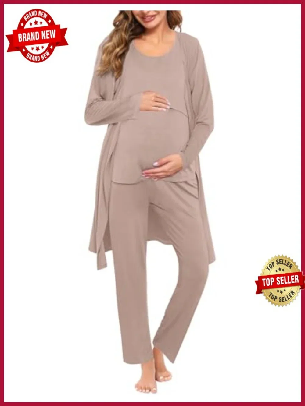 Maternity Nursing Robe Set 3 Pcs Postpartum Pajamas Breastfeeding Labor